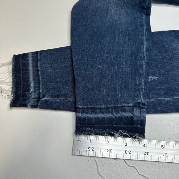 Spanx Jeans Women Medium Ankle Skinny Blue Pull On Stretch Denim Distressed Fray - Picture 13 of 14